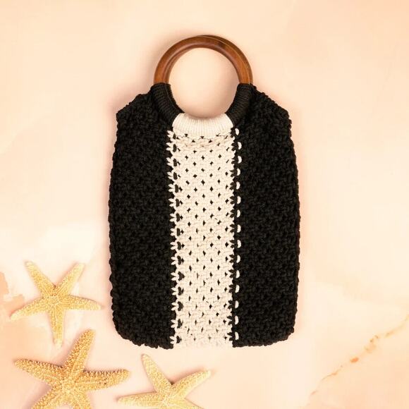 LAUDE THE LABEL Gabby Mini Macrame Bag Black Curateur Summer 2023 Rachel Zoe - Picture 2 of 6